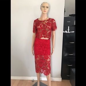 Beautiful Red lace set top skirt perfect condition